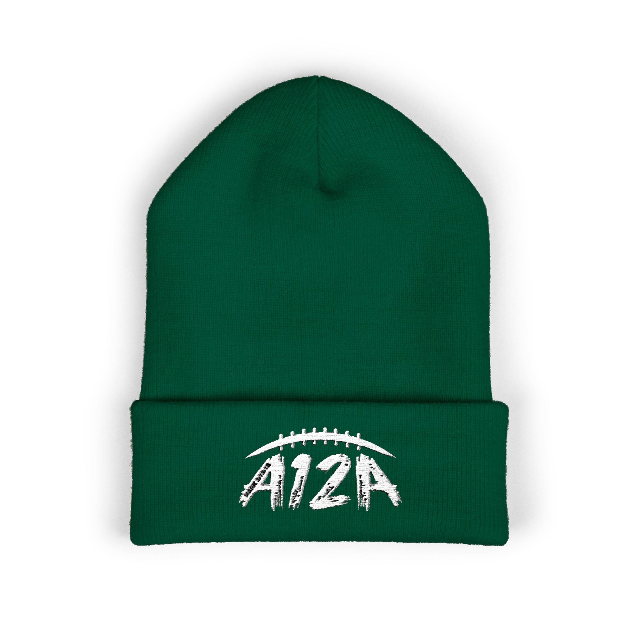 White A12A Football Cuffed Beanie