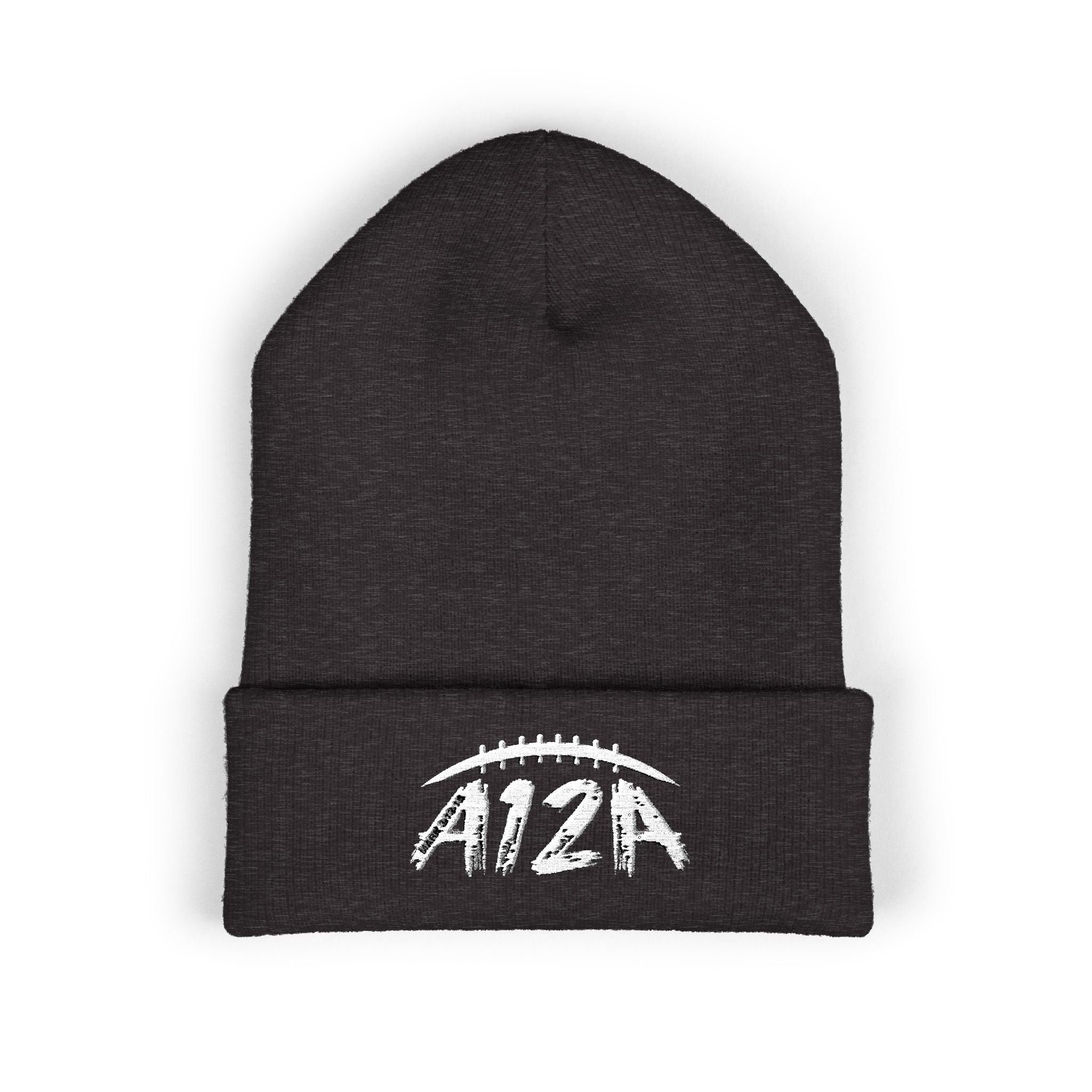 White A12A Football Cuffed Beanie