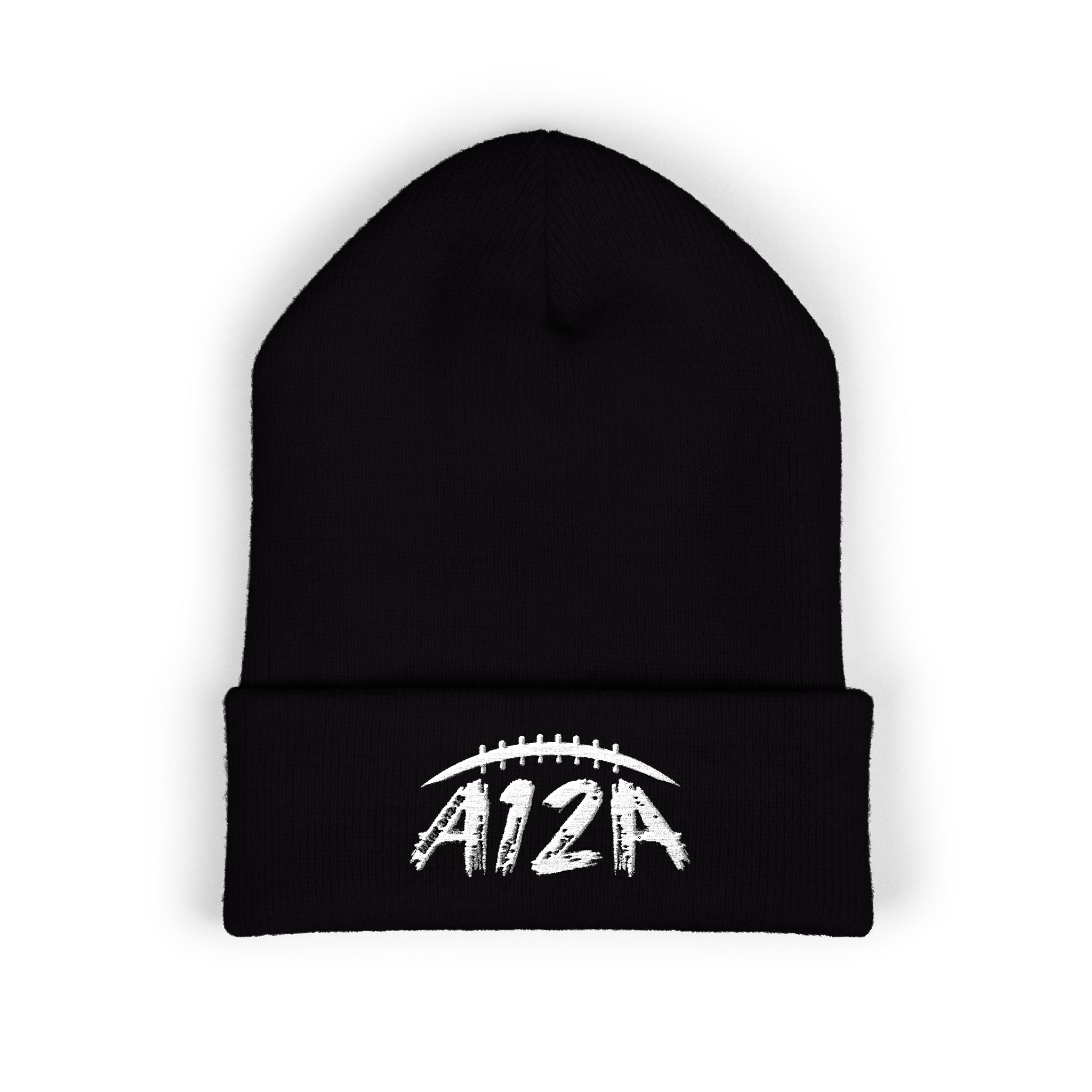 White A12A Football Cuffed Beanie