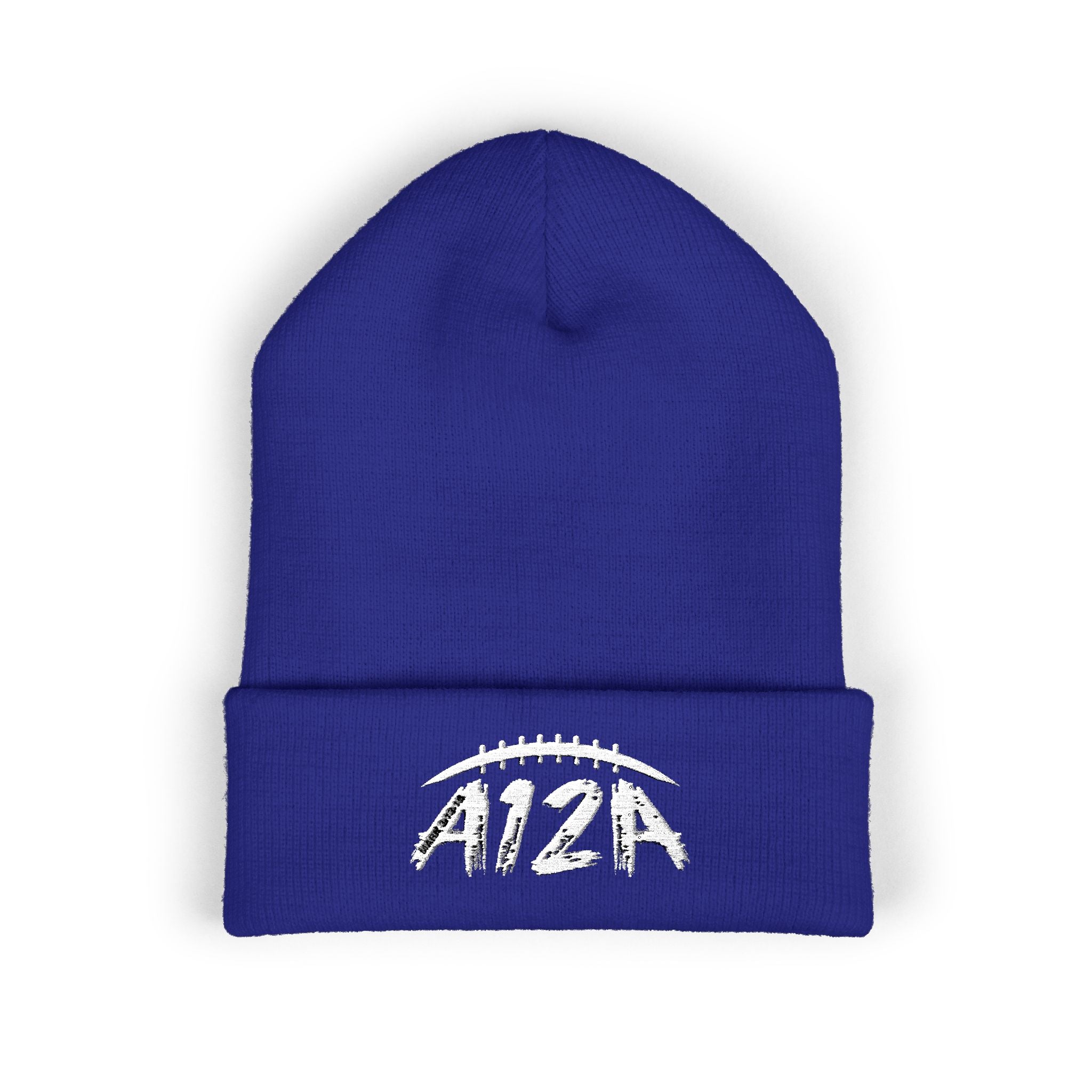 White A12A Football Cuffed Beanie