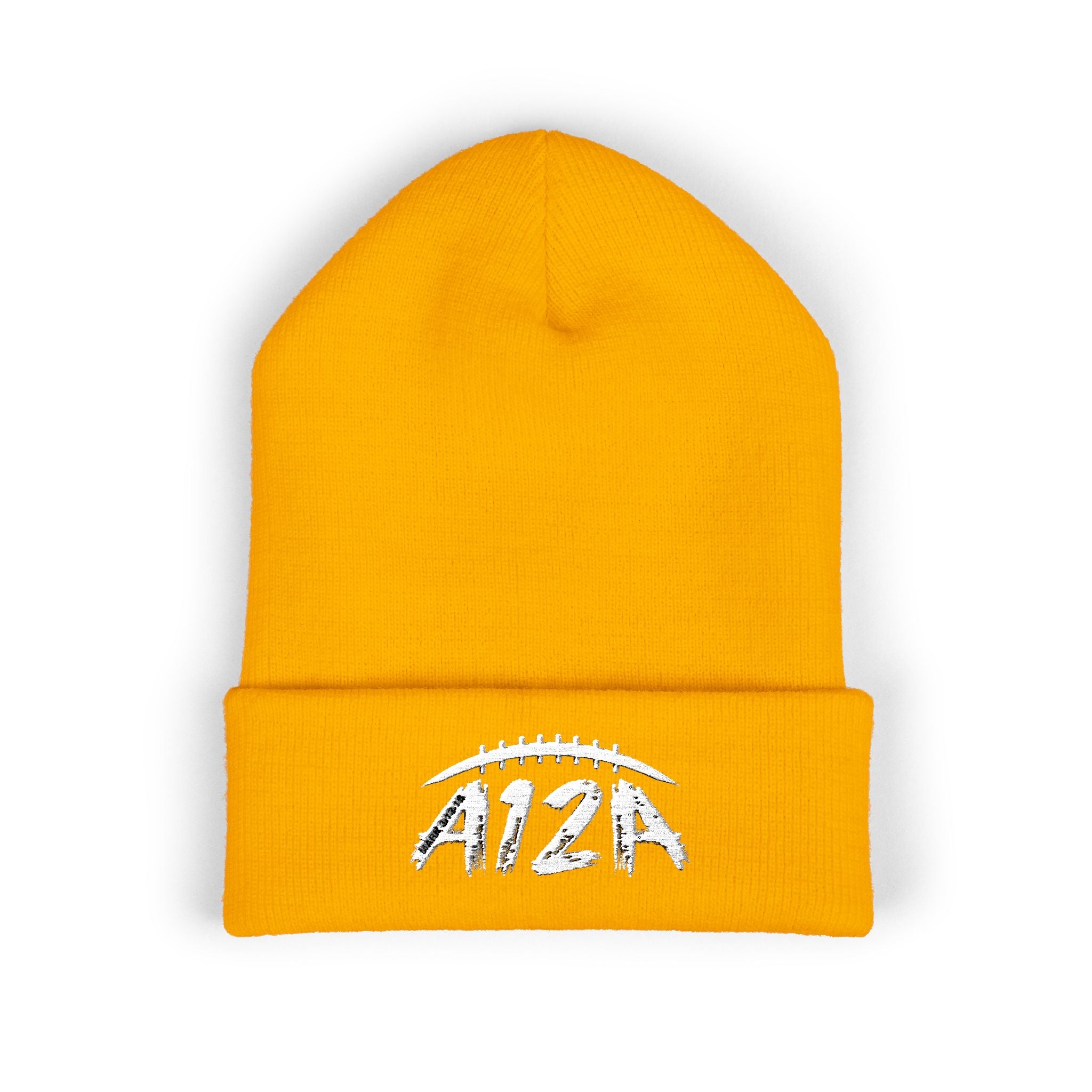 White A12A Football Cuffed Beanie