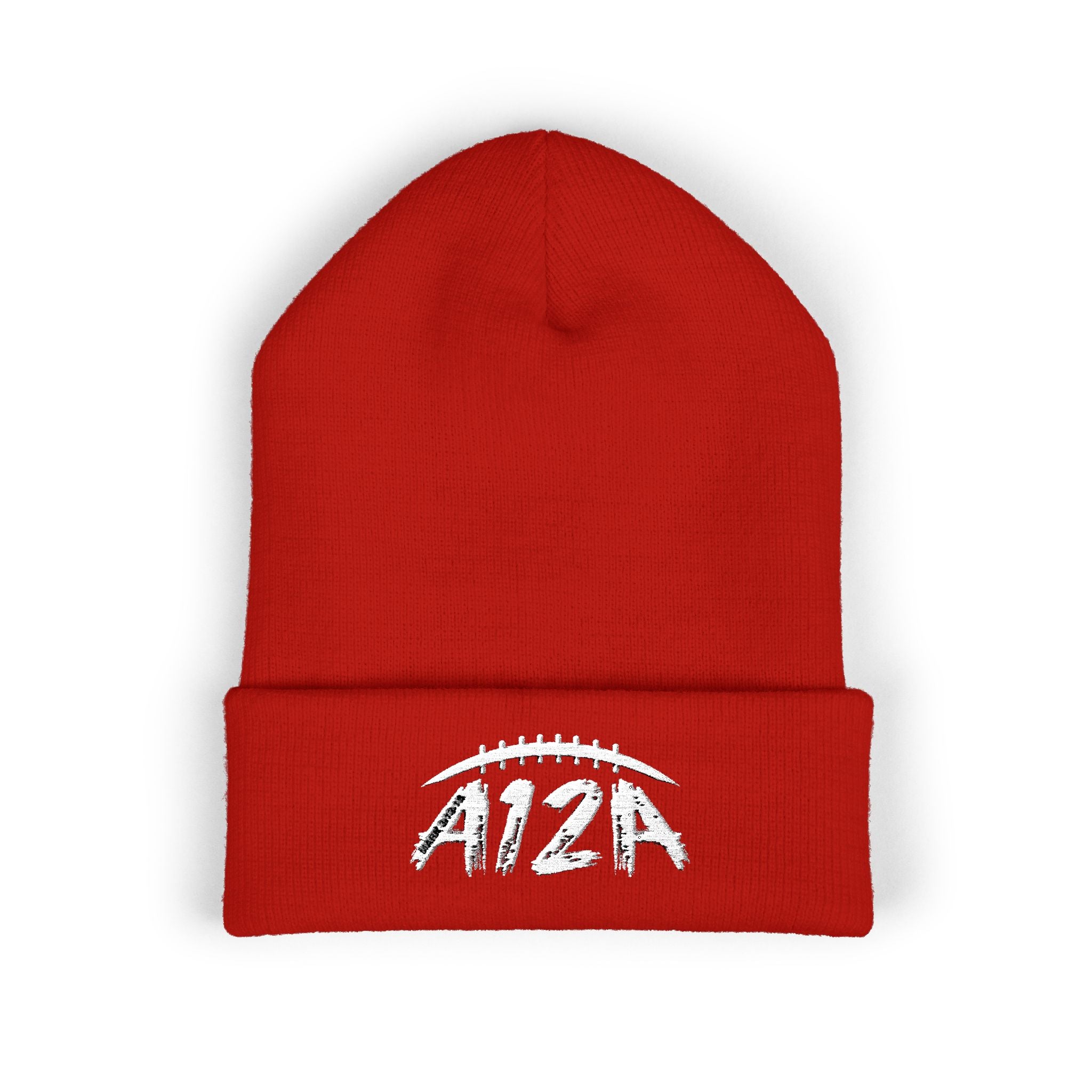 White A12A Football Cuffed Beanie
