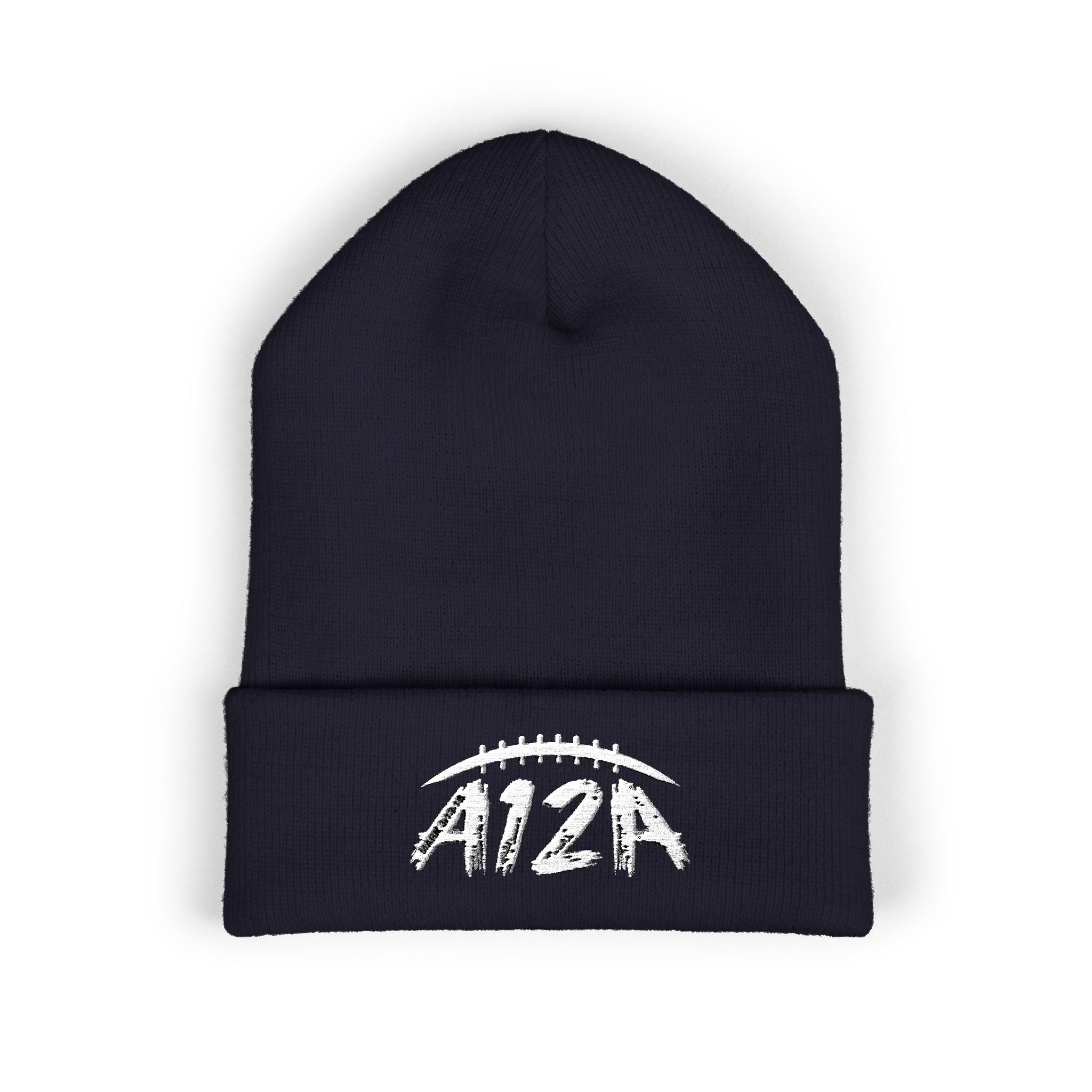 White A12A Football Cuffed Beanie